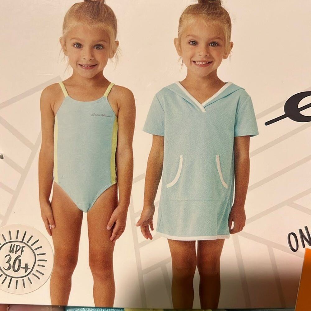 Eddie Bauer Swimsuit and Cover up Pastel Aqua Girls Size 4T